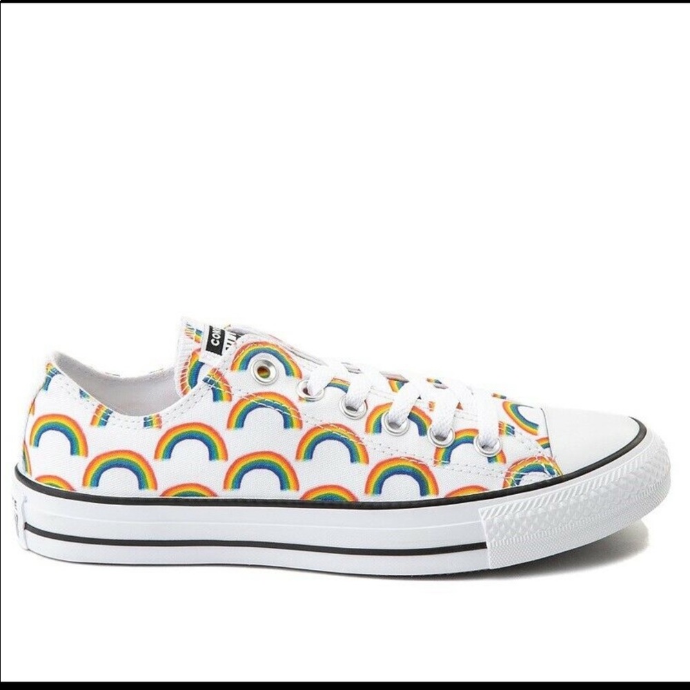 Converse White Low Top Sneakers with Rainbow Print